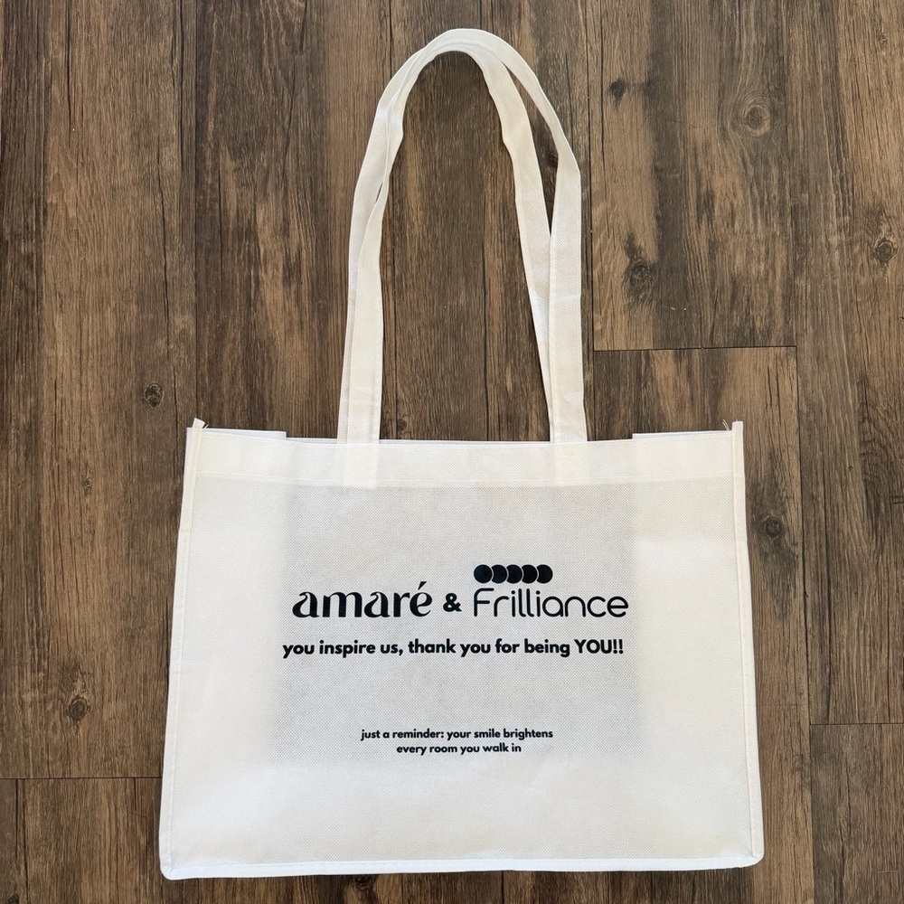 Amar & Frilliance White Logo Tote Shopping Bag Gift Reusable Fabric Bag — image 4 of 6